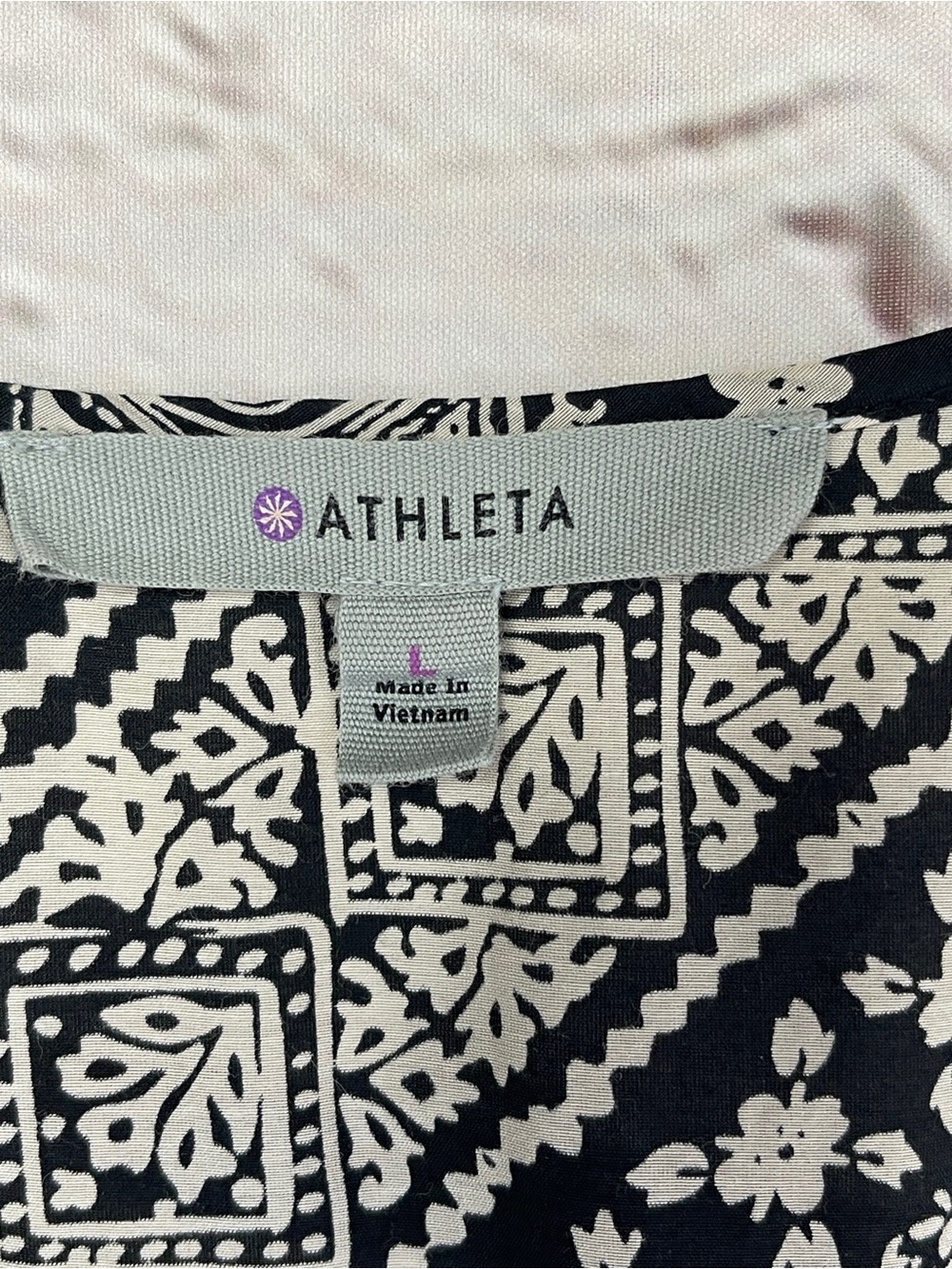 ATHLETA silk cotton black white geometric print swim cover-up tunic dress size L - Picture 2 of 11